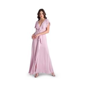 BCBG MAXAZRIA Sz 0 Pink Ruffle Cascade V-Neck Front Slit Gown $298 Bride’s Maid